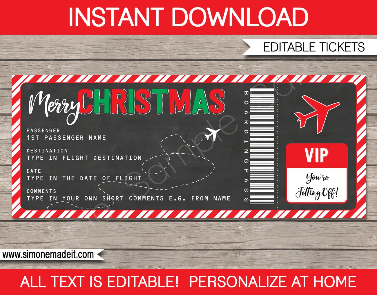 Christmas Gift Boarding Pass Ticket Surprise Flight