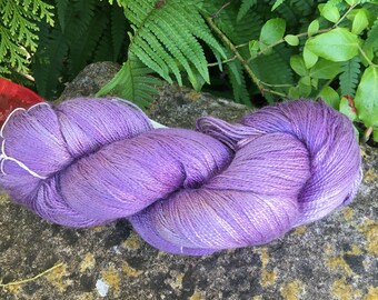 100grms hand painted silk / baby camel lace weight yarn."lilacs "