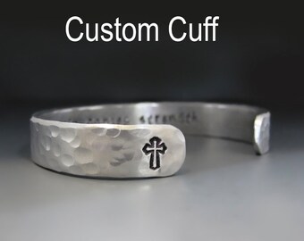 Men's Personalized 3/8 inch Wide Silver Cuff Bracelet / Custom Handstamped / Gifts for Him / Boyfriend Gifts / Anniversary / Layering Piece