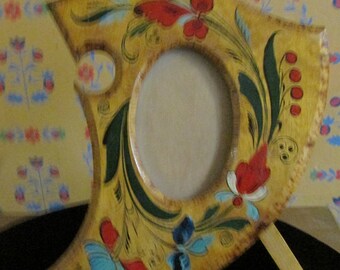 Unusual Wood Picture Frame, European Wording, Rustic Decor, Aged Patina, floral Design, Battleaxe and Shield, Farmhouse Collectible