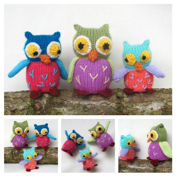 Owl Family toy animal knitting pattern PDF INSTANT