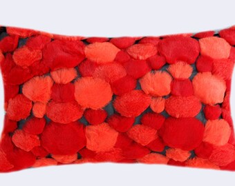 Decorative Pillow Case, Red Orange faux Fur fabric Lumbar pillow case, fits 12"x 20" insert, Home Decor