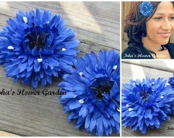 Blue cornflower hair flower clip, Bachelor's button, blue bottle, realistic