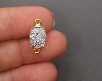 12% off Wholesale Druzy Connector Bezel Pendant Titanium treated Light Silver 10x8mm rectangle Gold Plated (S41B10-09)