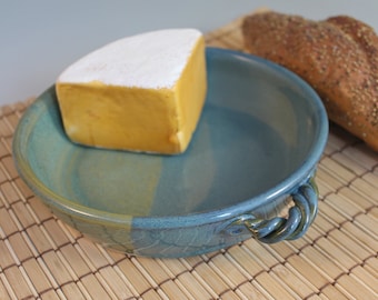 Blue Green Brie Baker - Handmade Pottery Baking Dish