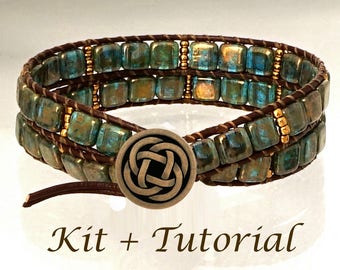 Wrap Bracelet Kit: Jewelry making kit with beads, supplies & easy tutorial. "Deep Forest Mysteries".