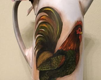 Rooster UpCycled Vintage Coffee Pot..Barn Red and White Kitchen Decor..Country Decor.Utensil Holder...Rooster Decor. Country ..Home Decor