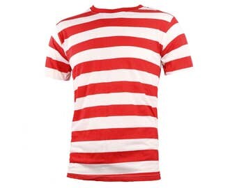 Men's Short Sleeve Red & White Striped Shirt