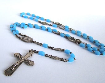 Ca 1930 French Blue Glass Rosary
