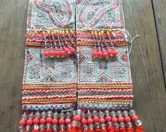 Vintage Hmong Fabric, handmade tapestry textiles, hill tribal fabric