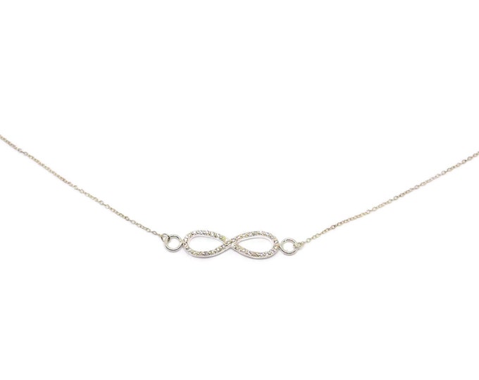 Sterling infinity necklace, sterling silver 925 chain, sterling infinity link charm, pave cubic zirconia, great for bride!