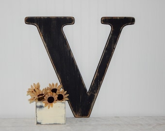Large Wooden Letter V Or Any Letter Distressed 23.5 Inch Wood Letters Choose Letter & Color