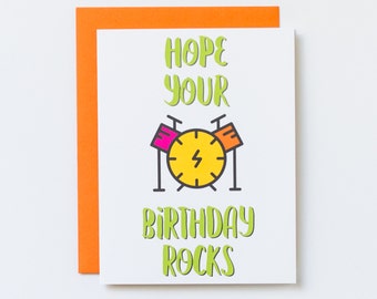 Drummer Birthday Card, Rock Star Birthday Card, Rock and Roll Birthday Card, Birthday Card for Music Lover, Happy Birthday Card for Drummer