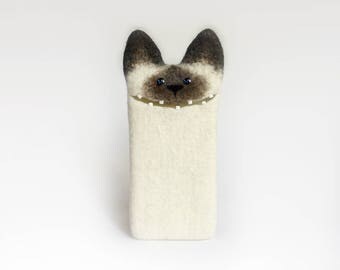Siamese Cat iPhone 7 case, felted iPhone 7 case, felt iphone 7 sleeve, siamese cat art, Ready to ship
