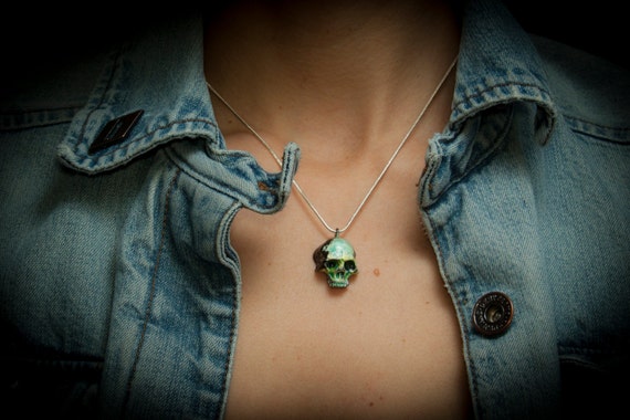 Sale sterlingsilver skull pendant handcarved by LUCKYHEADZ