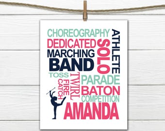 Baton Twirling - Personalized - Twirler Print - Canvas Available