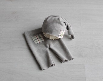 Newborn pants Newborn prop pants Photo prop pants Upcycled pants Newborn pants and hat Gray pants photo prop Baby girl Baby boy Photo prop