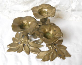vintage brass candle holder brass candle stick shabby chic for 3 candles vintage candle holder