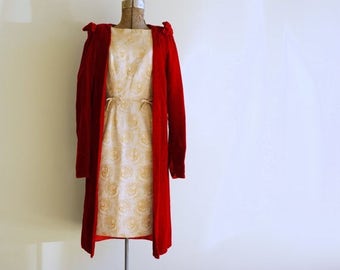 red velvet duster coat