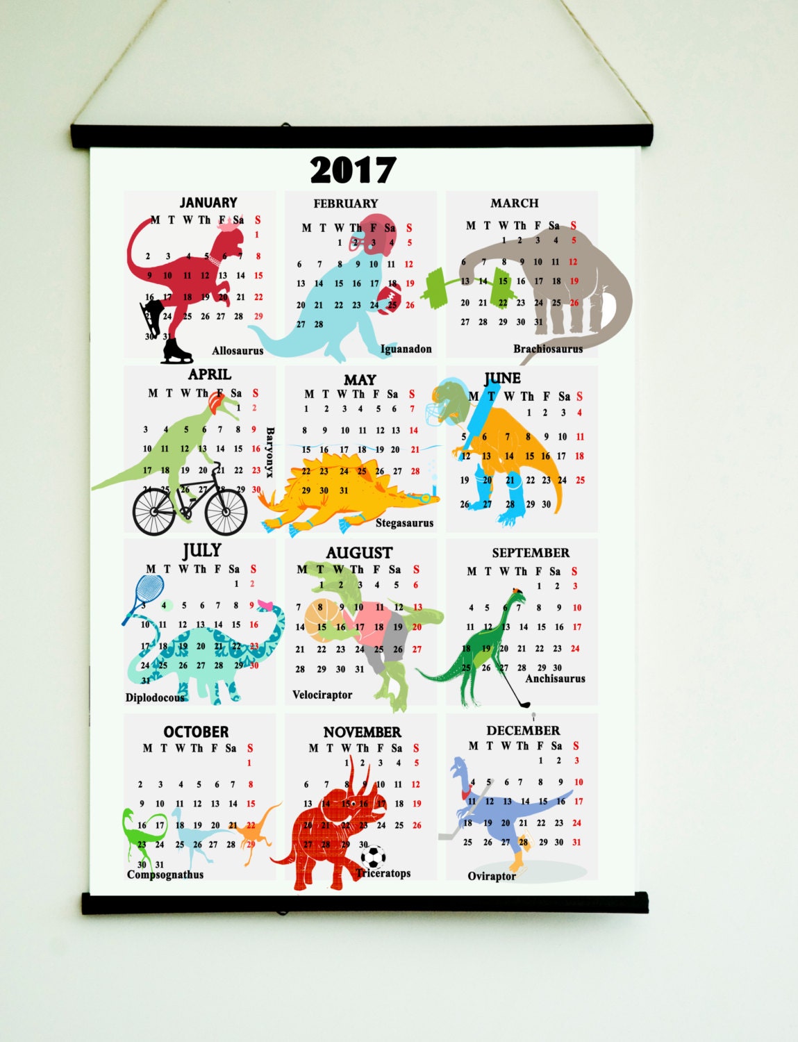2017 Printable Dinosaur Calendar Download Calendar 2016