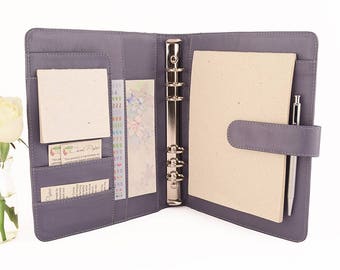 CLASSIC- A5 Leather Ring Binder Planner - 6 Ring, Lots of pockets, personalized & available in different colors.