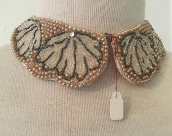 Vintage 1950s Beaded Collar | Pearl Beaded Peter Pan Collar | Truly Regal Art Craft Japan Beaded Collar