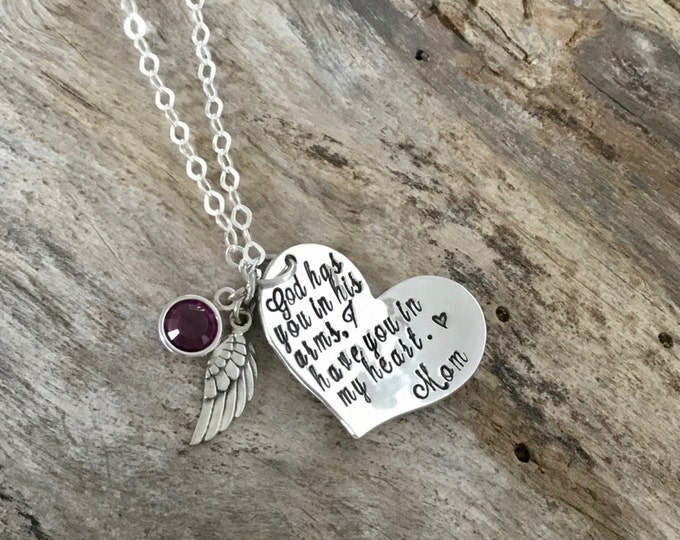 God Has You in his Arms - Heart Sterling Silver Necklace - Personalized Memorial Memory Pendant