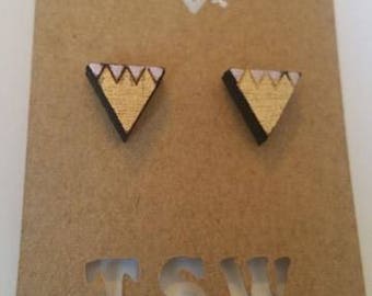 Geometric Triangles Wood Laser cut and Laser Engraved Stud Earrings