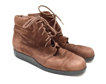 80s Brown Leather Lace Up Granny Ankle Boots Womens 9.5 M