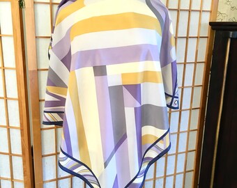 Vintage 80s Elaine Gold Silk Scarf in Pastel Colors with Geometric Design