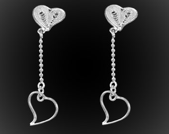 Sweetheart earrings with silver embroidery