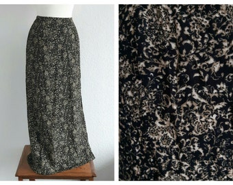 Vintage 90s Grunge Maxi Skirt - Vintage Black Floral Skirt - Grunge Festival Boho