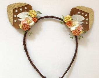 Fall Floral Fawn Ears Headband... Fawn Ears... Woodland Headband... Deer Ears... Doe Ears