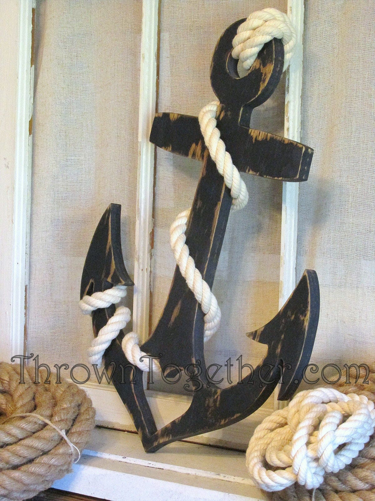 Navy Blue Anchor with Heart and Rope, Nautical Wall Decor ...