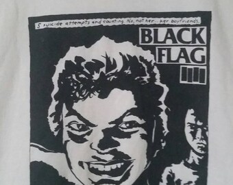 Vintage Rare 80s 90s Black Flag T-Shirt Band Flier Cut Off Sleeves 5 Suicides and Counting Raymond Pettibon
