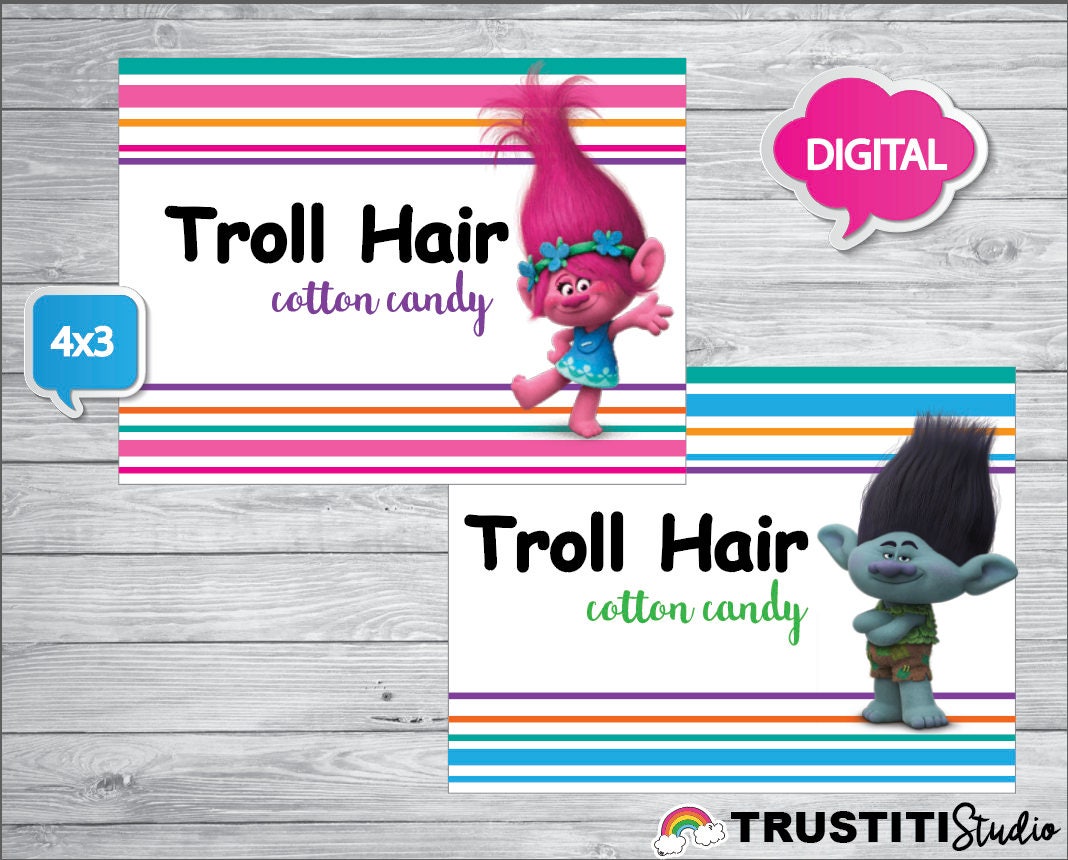 TROLLS COTTON CANDY Label Trolls Hair Trolls Favor labels