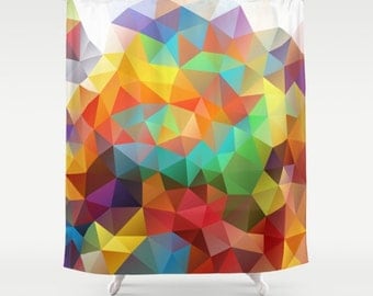 Shower Curtain Art Curtain Triangles Abstract Curtain Mosaic Pattern Curtain Polygon Flowers Geometric Curtain 60x72 inch 71x74 inch 66x72