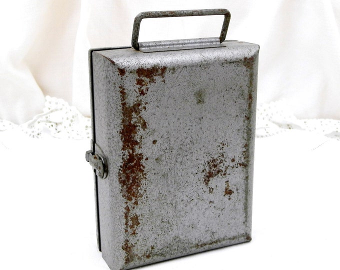 Vintage French Mid Century Metal First Aid Grey Tin, Industrial, Retro, Home, Interior, Brocante, Hipster, Medical, Nursing, Green Cross