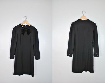 Vintage Laura Ashley Black Dress, Laura Ashley Little Black Dress, Vintage Black Dress With Velvet Bow