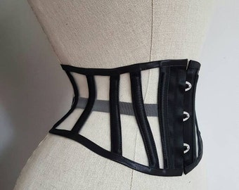 UNDERBUST CORSET WASPIE, steelboned corset belt, made to order- Busk front closing and laced back.