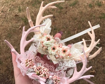Newborn shabby chic deer headband, deer headband, vintage head piece, shabby chic baby, deer nursery decor