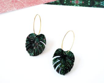 Green Plant Hoop Earrings - Tropical Leaf Jewellery - Colour Of The Year - Tropical Hoop Earrings - Plant Earrings - Botanical Jewellery