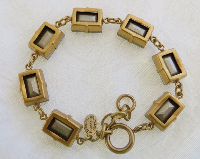 Catherine Popesco Crystal Bracelet, Matte Gold, Emerald Cut Swarovski Crystal Stones, Made in France