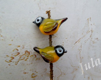 Lampwork beads, Lampwork birds, Tit birds, Tit bead, Glass bird