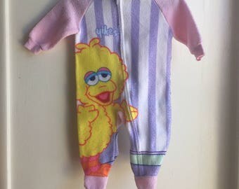 VTG Sesame Street Big Bird Footed Sleeper Sz 6M Pink