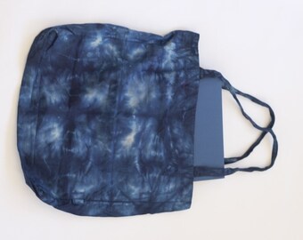 Indigo Shibori shopper, Large Canvas Bag, Indigo Blue Shopping Bag, Blue fabric bag