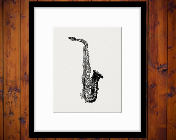 Antique Saxophone Image Graphic Download Illustration Digital Music Printable Vintage Clip Art Jpg Png Eps HQ 300dpi No.1120