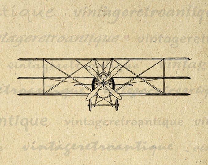 Printable Antique Triplane Airplane Image Download Illustration Digital Graphic Vintage Clip Art Jpg Png Eps HQ 300dpi No.1683