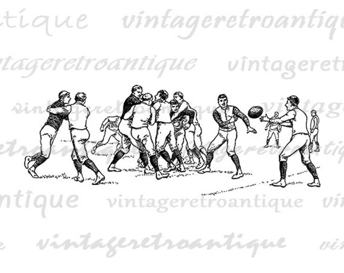 Antique Football Players Digital Image Download Graphic Printable Vintage Clip Art Jpg Png Eps HQ 300dpi No.2963