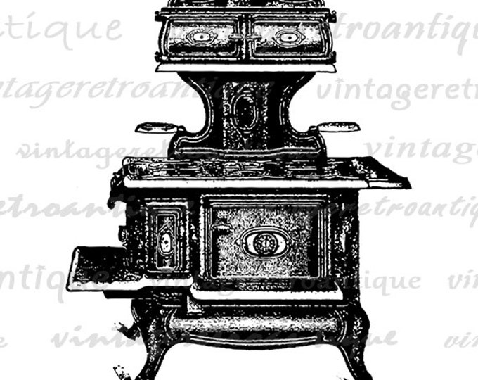 Printable Graphic Antique Stove Illustration Digital Kitchen Download Image Vintage Clip Art Jpg Png Eps HQ 300dpi No.1380